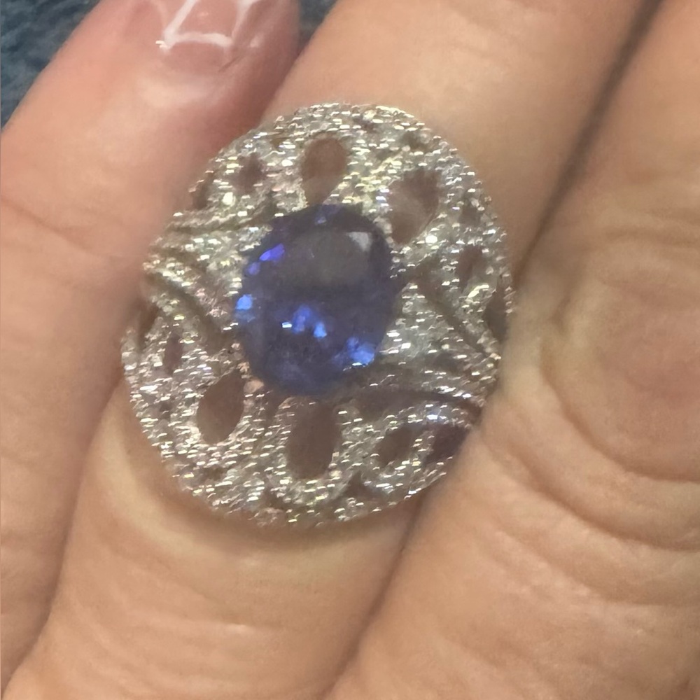 Unique Tanzanite and Diamond ring size 8